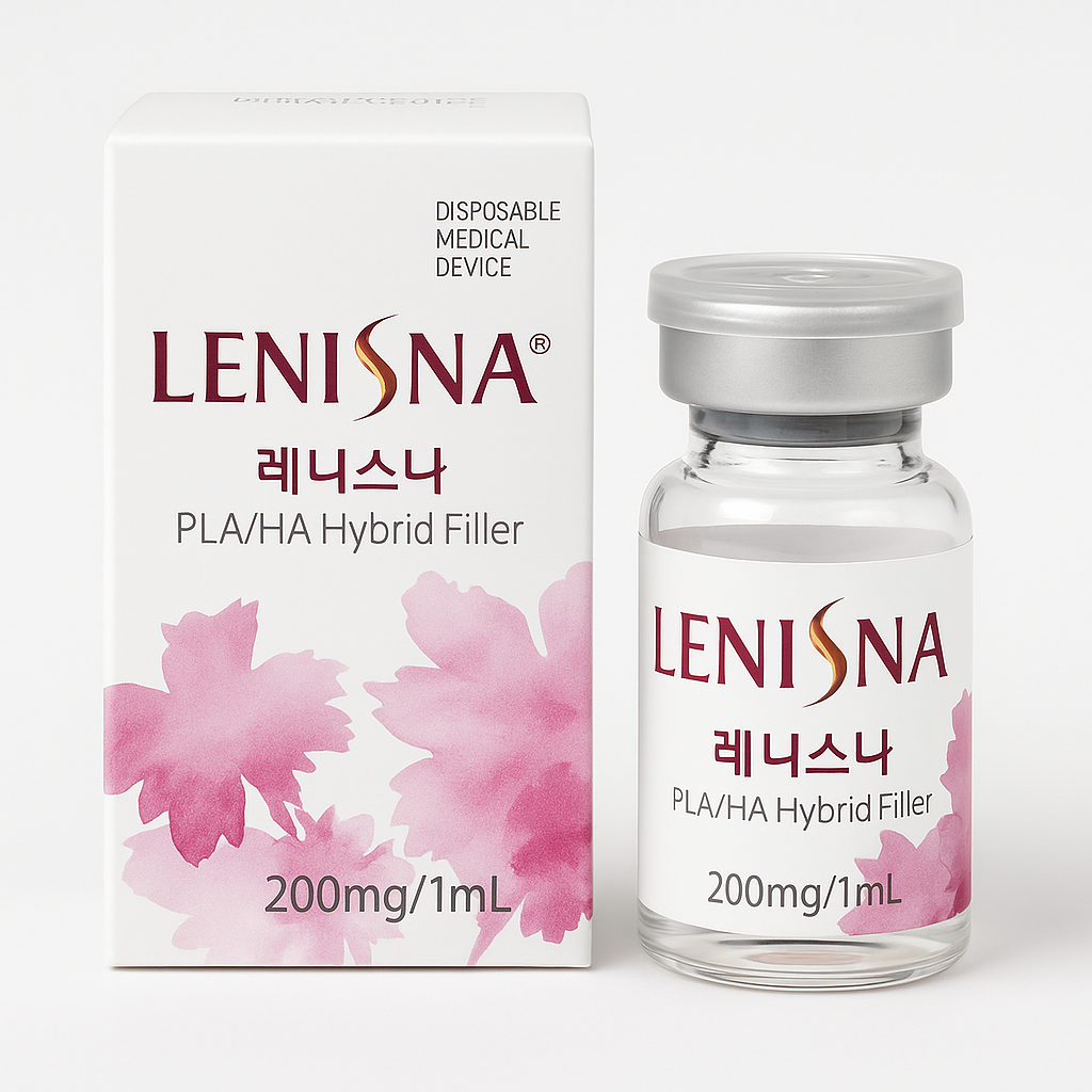 LENISNA PLA/HA Hybrid Filler with product box, highlighting 200mg vial and floral packaging design for cosmetic skin treatments.Rosvia.com